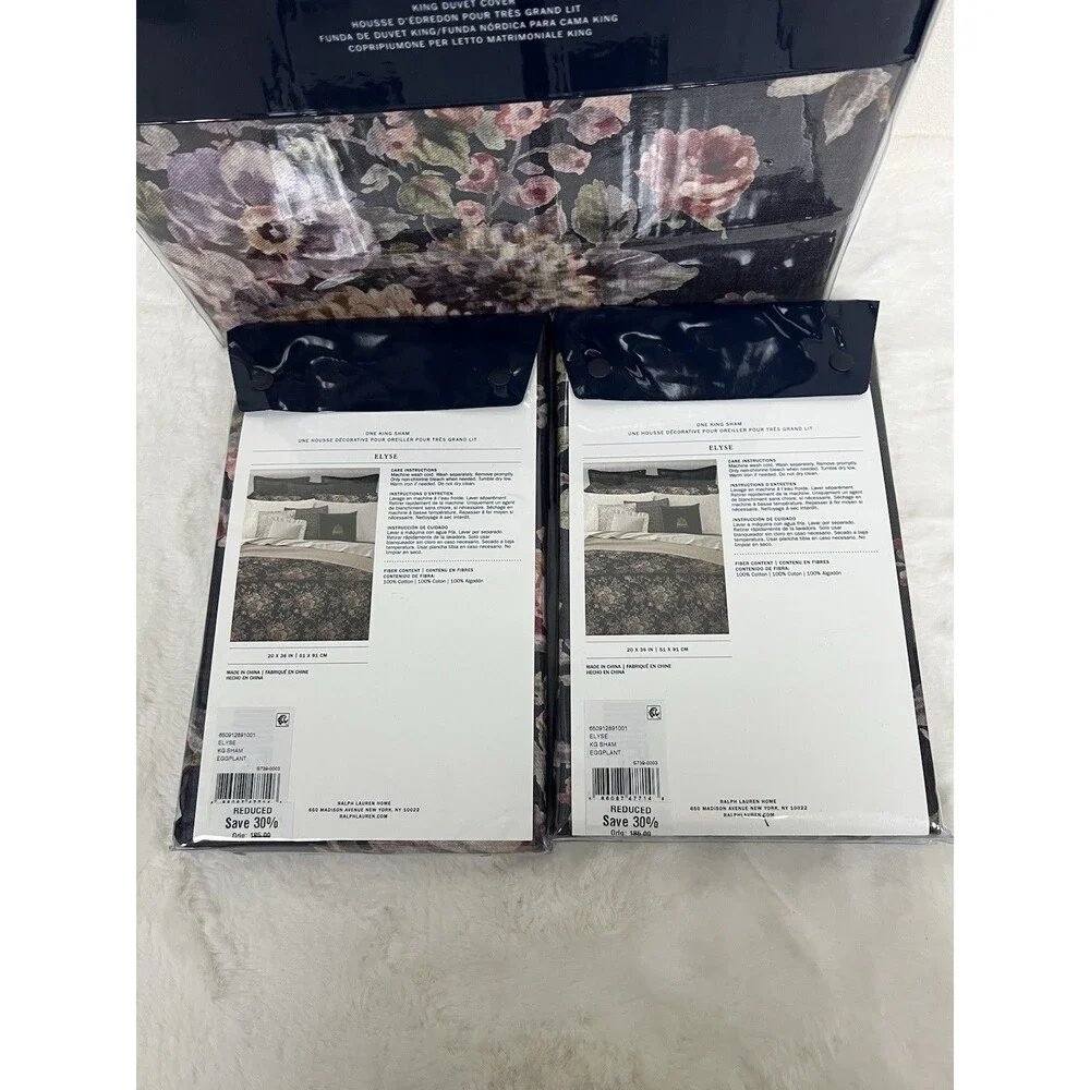 Ralph Lauren Elyse KING Duvet + 2 KING Shams Set Eggplant New